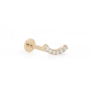 14k Gold Curved Bar CZ Flat Screwback Single Stud