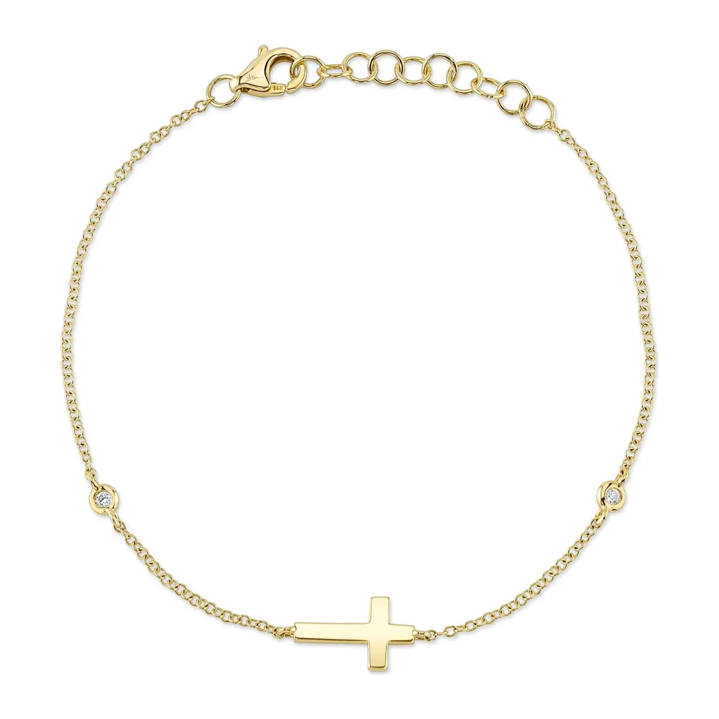 14K Gold Diamond Bezel Cross Bracelet