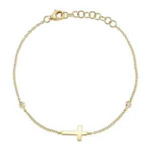 14K Gold Diamond Bezel Cross Bracelet