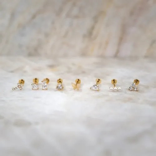 14k Gold Double Marquise CZ Flat Screwback Single Stud