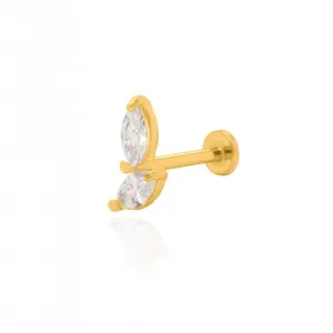 14k Gold Double Marquise CZ Flat Screwback Single Stud