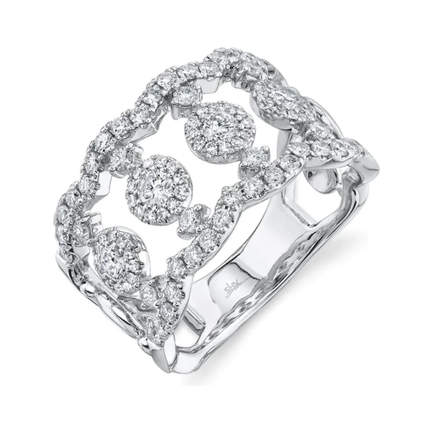 14K White Gold Diamond Scalloped Wide Fashion Ring