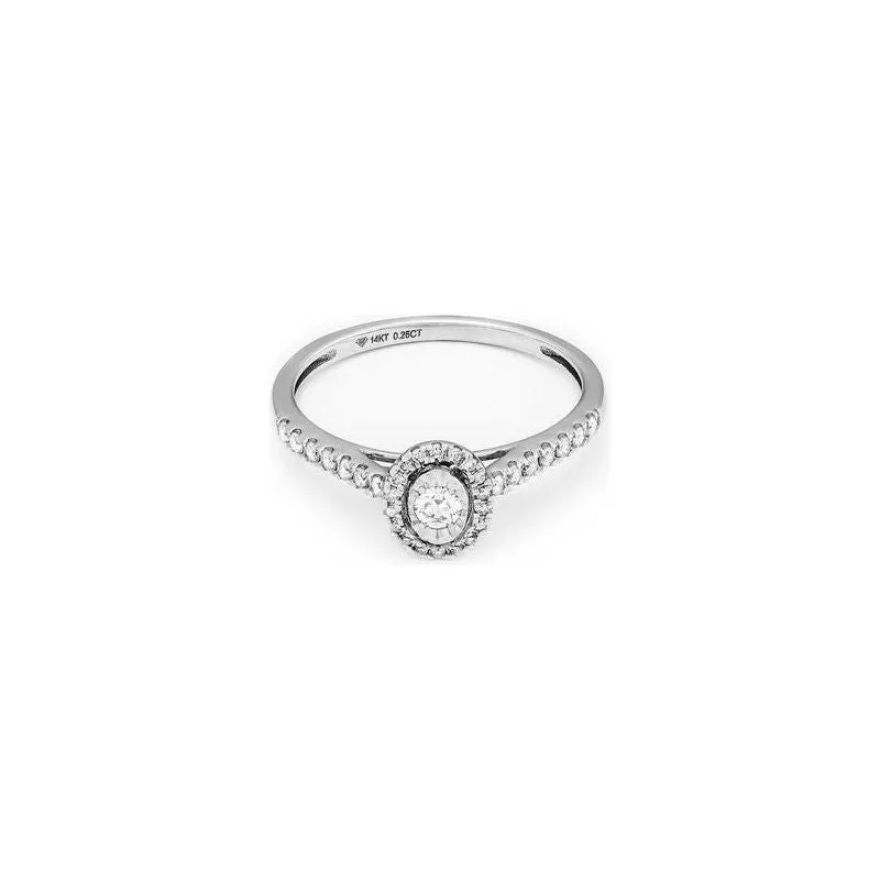14k White Gold Miracle Mark Oval Halo Engagement Ring