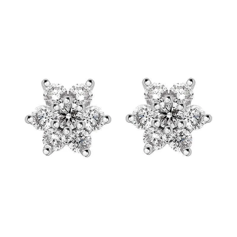 18ct White and Yellow Gold Diamond Cluster Stud Earrings