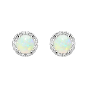 18ct White and Yellow Gold Opal Diamond Round Stud Earrings