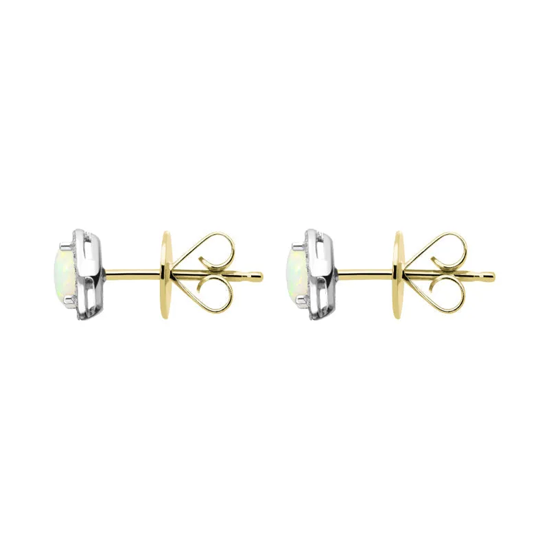 18ct White and Yellow Gold Opal Diamond Round Stud Earrings