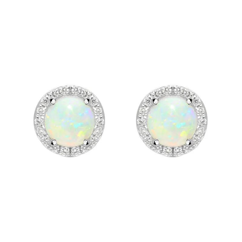 18ct White and Yellow Gold Opal Diamond Round Stud Earrings
