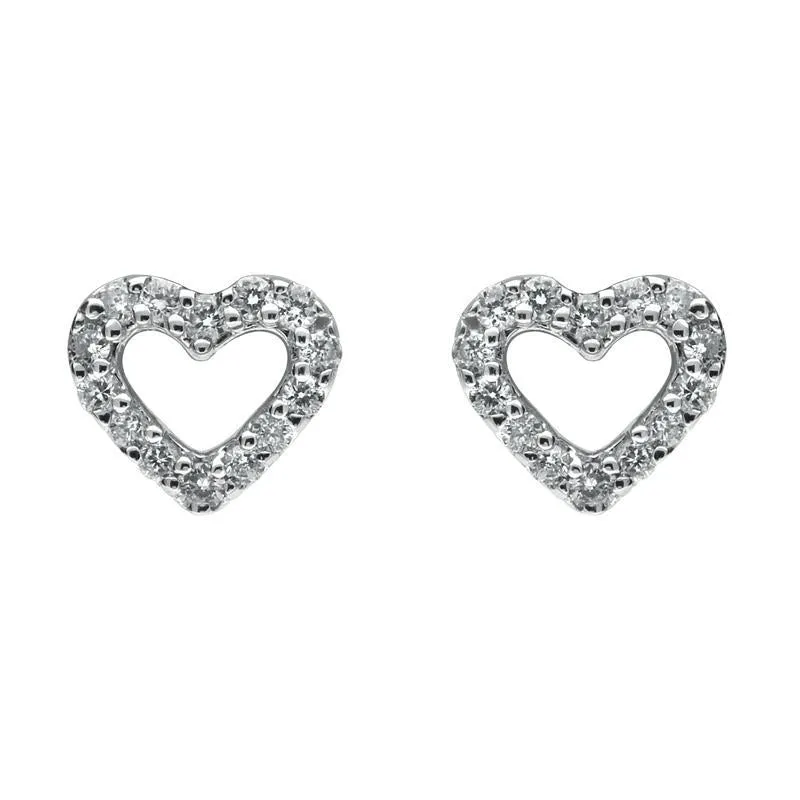 18ct White Gold 0.22ct Diamond Open Heart Stud Earrings