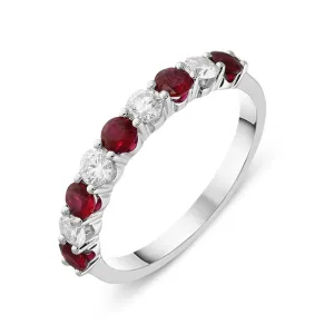 18ct White Gold 0.38ct Ruby Diamond Half Eternity Ring D