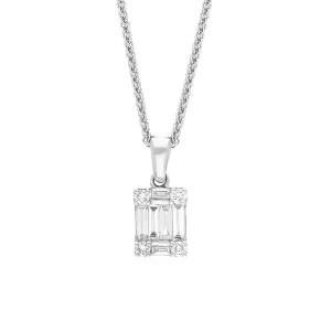 18ct White Gold 0.42ct Diamond Round Brilliant and Emerald Cut Cluster Pendant
