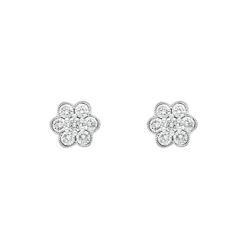 18ct White Gold 0.47ct Diamond Flower Cluster Stud Earrings