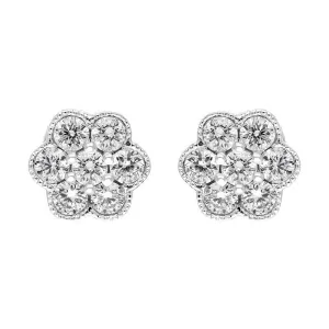 18ct White Gold 0.48ct Diamond Flower Cluster Stud Earrings