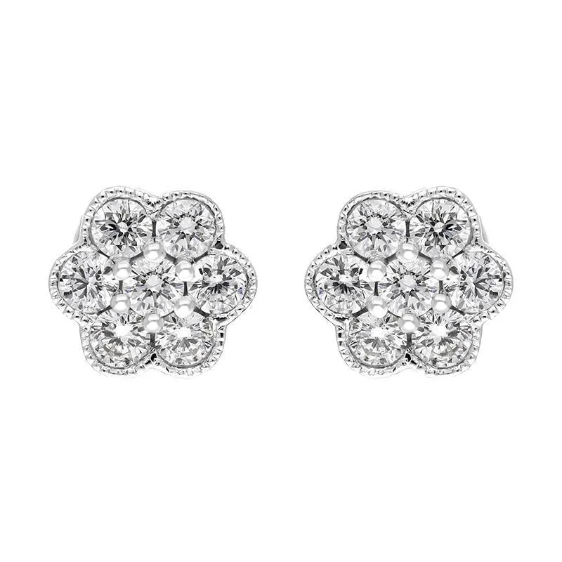 18ct White Gold 0.48ct Diamond Flower Cluster Stud Earrings