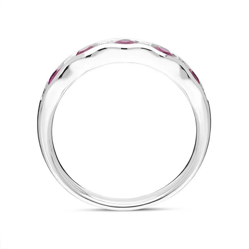 18ct White Gold 0.48ct Ruby Diamond Half Eternity Wave Ring