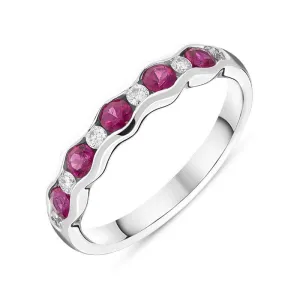 18ct White Gold 0.48ct Ruby Diamond Half Eternity Wave Ring