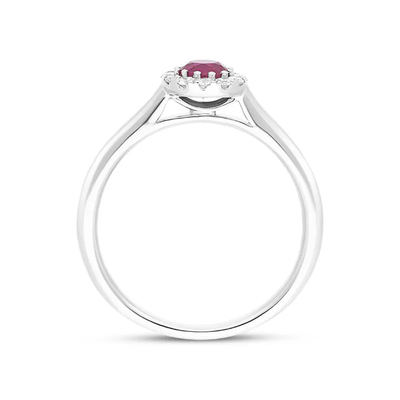 18ct White Gold 0.48ct Ruby Diamond Halo Ring
