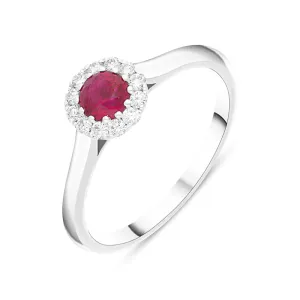 18ct White Gold 0.48ct Ruby Diamond Halo Ring