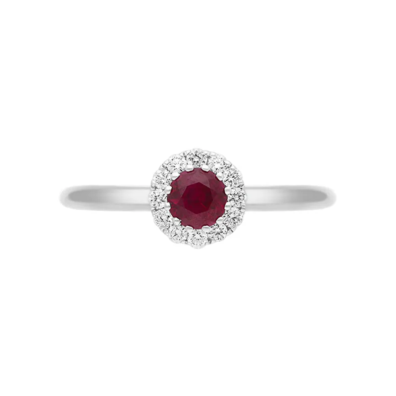 18ct White Gold 0.48ct Ruby Diamond Halo Ring