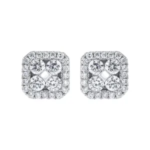 18ct White Gold 0.50ct Diamond Cushion Cluster Stud Earrings
