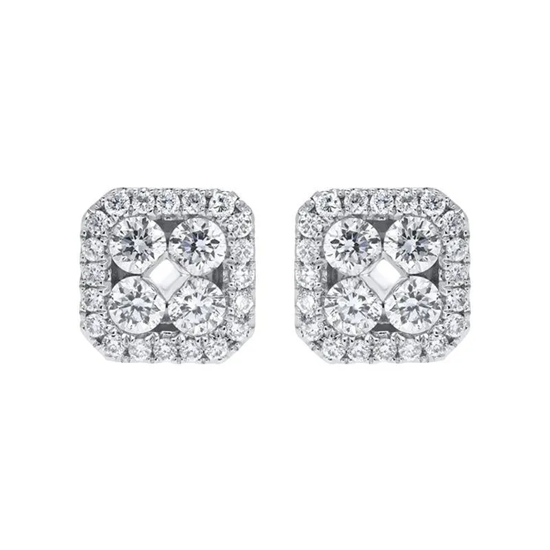 18ct White Gold 0.50ct Diamond Cushion Cluster Stud Earrings
