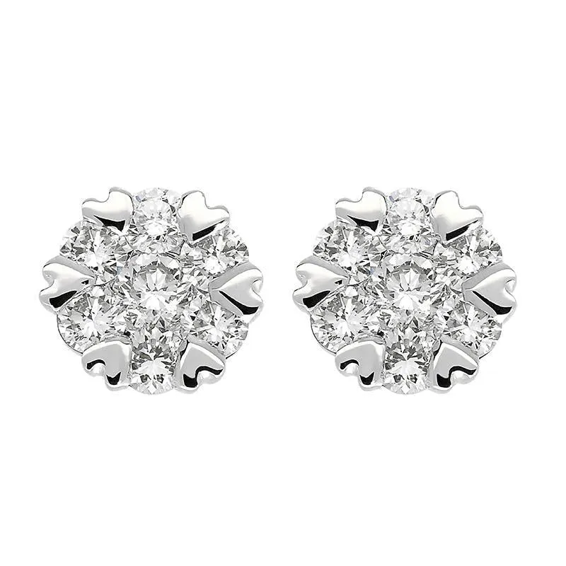 18ct White Gold 0.50ct Diamond Heart Edge Stud Earrings