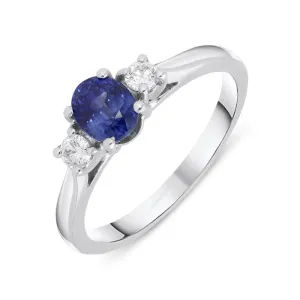18ct White Gold 0.55ct Sapphire Diamond Oval Cut Trilogy Ring