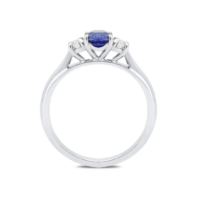 18ct White Gold 0.55ct Sapphire Diamond Oval Cut Trilogy Ring