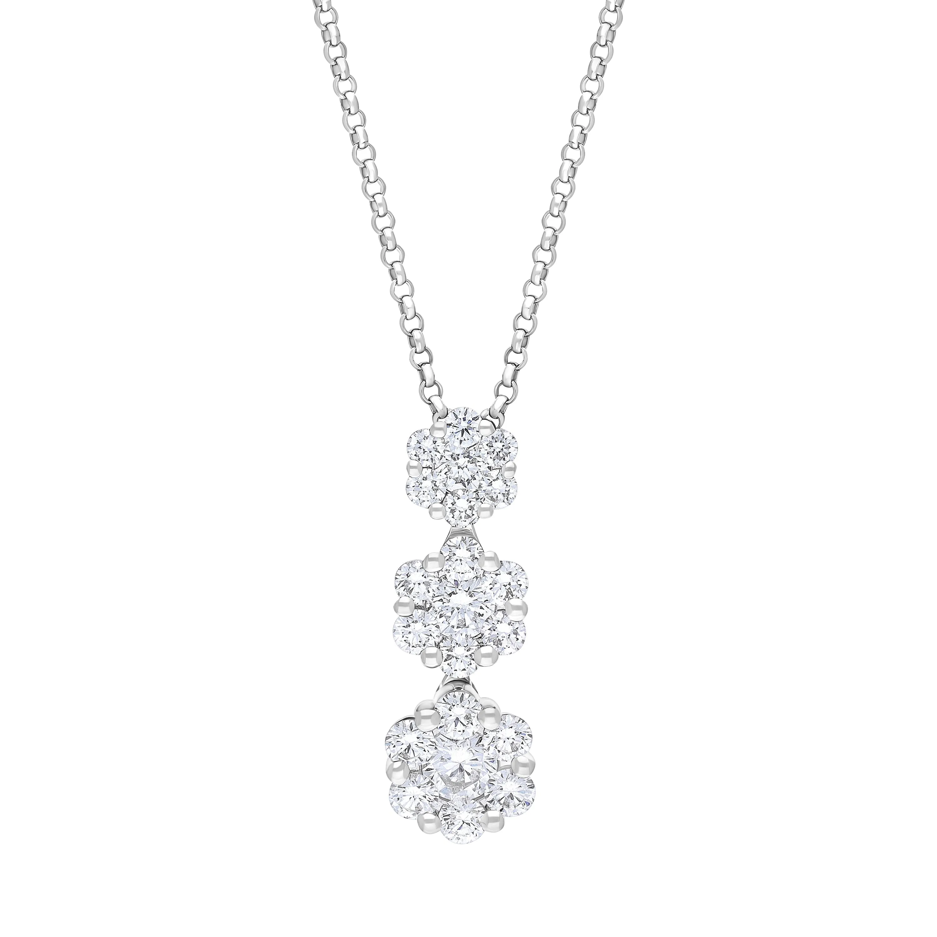 18ct White Gold 0.80 Diamond Triple 6x1 Grad Cluster Pendant & Chain