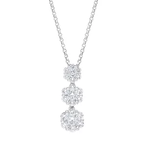 18ct White Gold 0.80 Diamond Triple 6x1 Grad Cluster Pendant & Chain