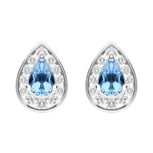 18ct White Gold 0.80ct Aquamarine Diamond Pear Stud Earrings