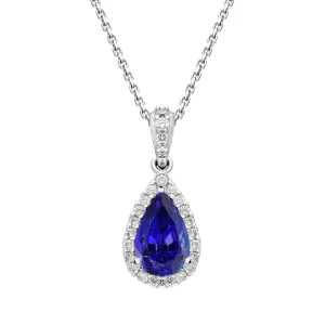 18ct White Gold 0.80ct Tanzanite and Diamond Pear Cut Necklace