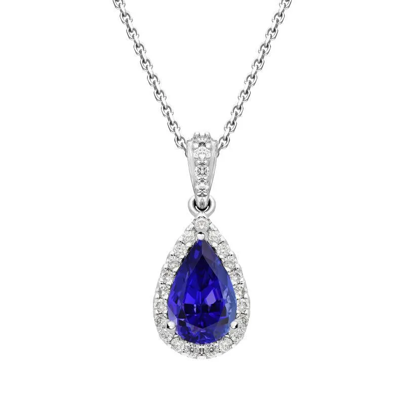 18ct White Gold 0.80ct Tanzanite and Diamond Pear Cut Necklace