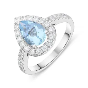 18ct White Gold 1.23ct Aquamarine 0.63ct Diamond Pear Ring