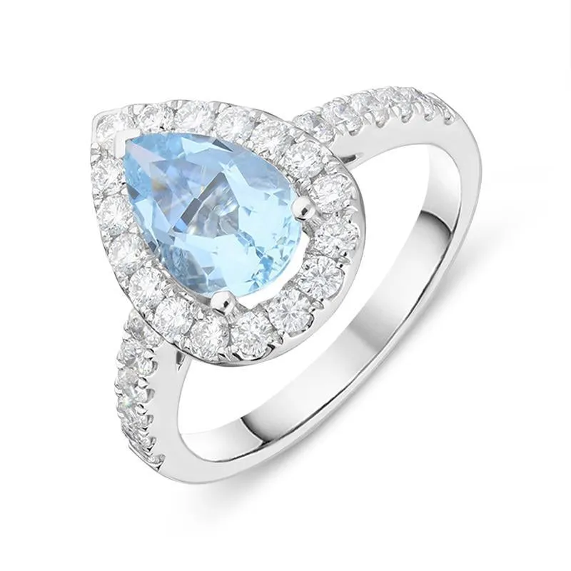 18ct White Gold 1.23ct Aquamarine 0.63ct Diamond Pear Ring