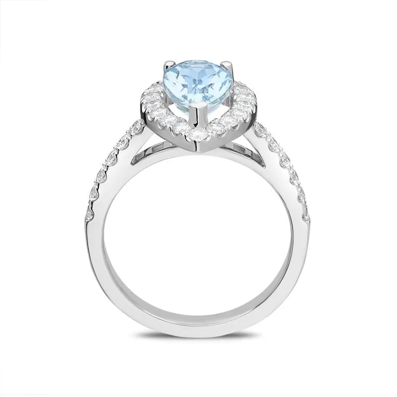 18ct White Gold 1.23ct Aquamarine 0.63ct Diamond Pear Ring