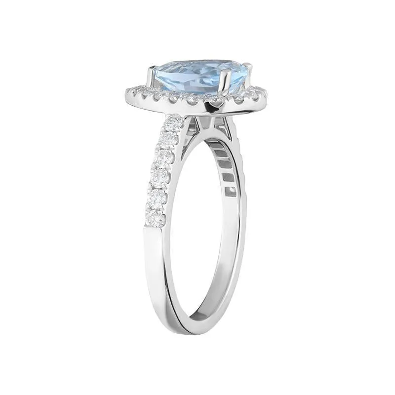18ct White Gold 1.23ct Aquamarine 0.63ct Diamond Pear Ring