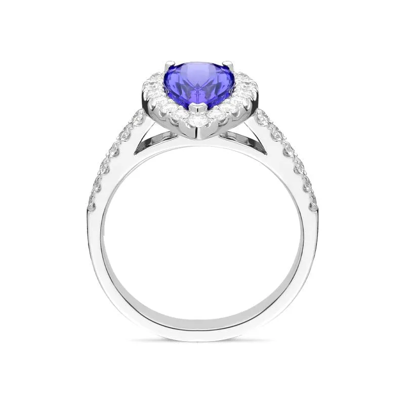 18ct White Gold 1.65ct Tanzanite 0.63ct Diamond Pear Cut Halo Ring