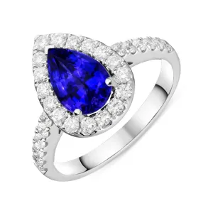 18ct White Gold 1.65ct Tanzanite 0.63ct Diamond Pear Cut Halo Ring