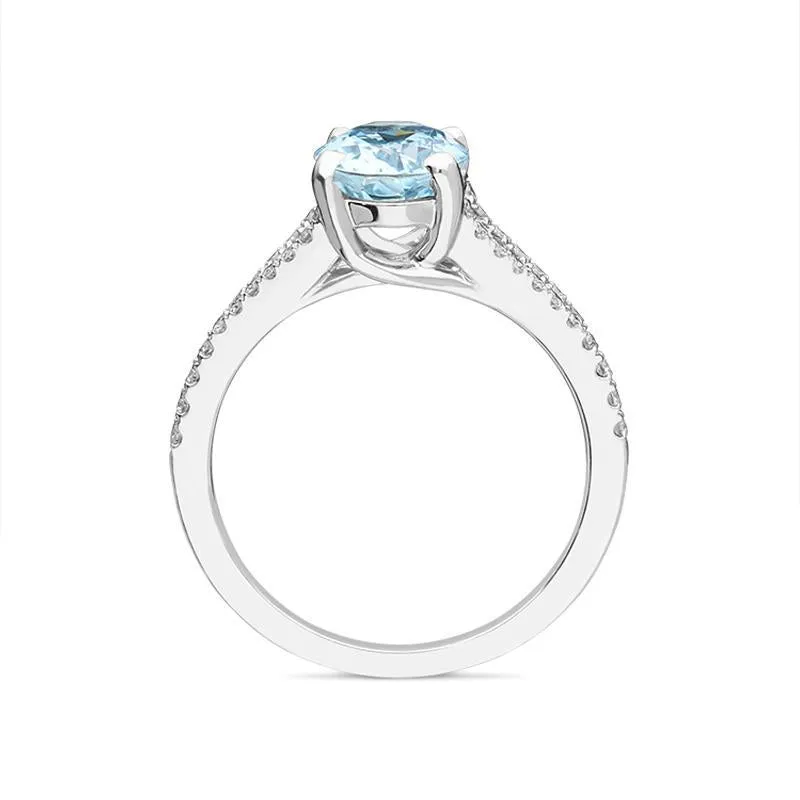 18ct White Gold 1.73ct Aquamarine and Diamond Oval Cut Ring
