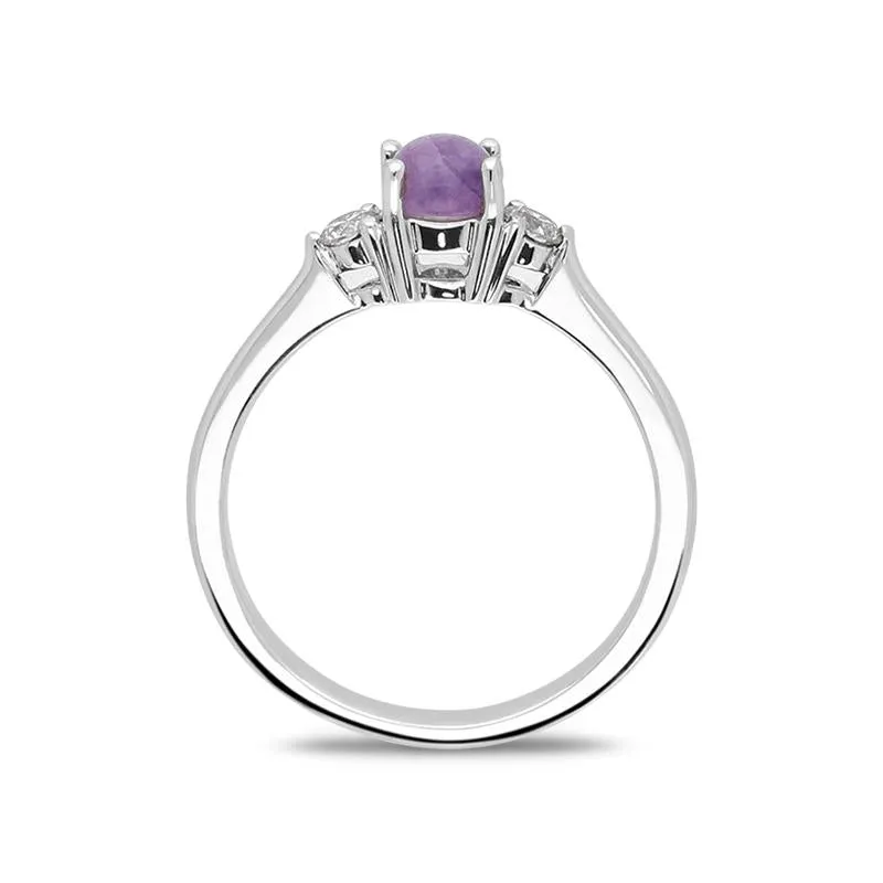 18ct White Gold Blue John Diamond Round Claw Set Ring