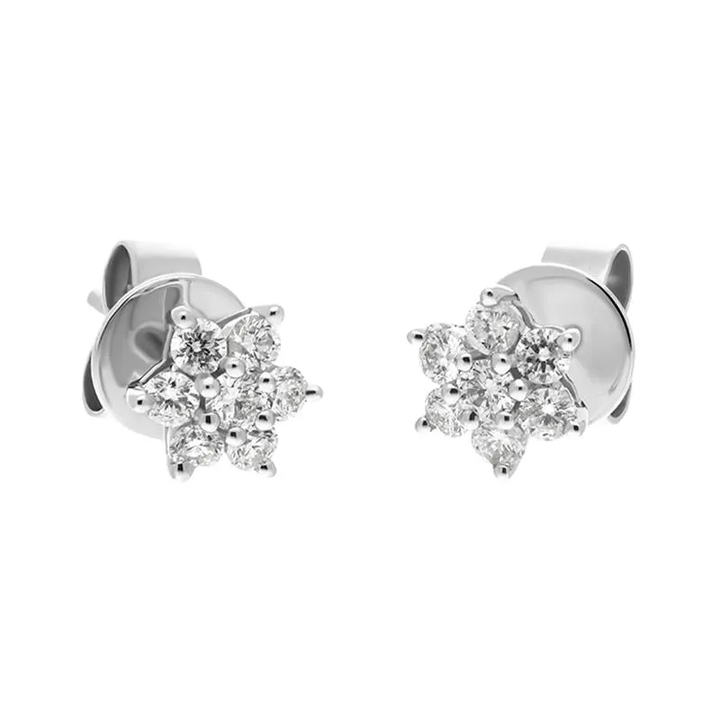 18ct White Gold Diamond Cluster Flower Stud Earrings