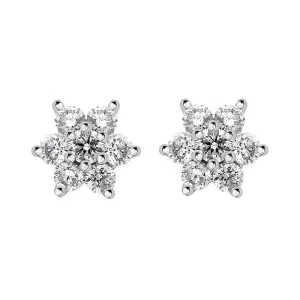 18ct White Gold Diamond Cluster Flower Stud Earrings