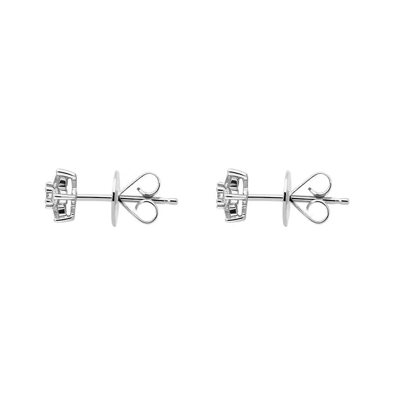 18ct White Gold Diamond Cluster Flower Stud Earrings