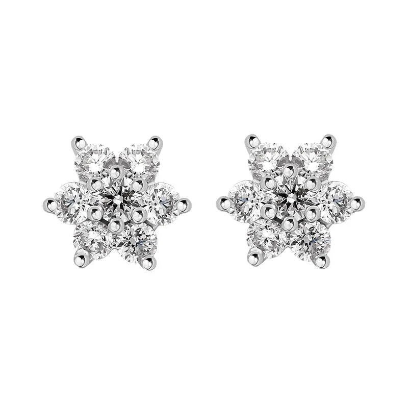18ct White Gold Diamond Cluster Flower Stud Earrings