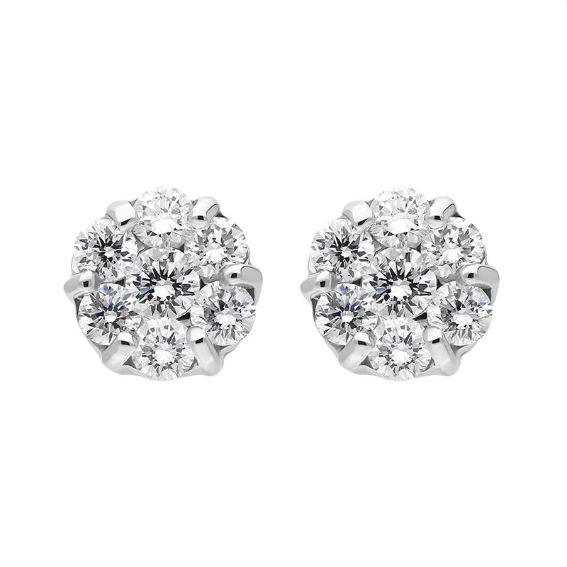 18ct White Gold Diamond Cluster Stud Earrings