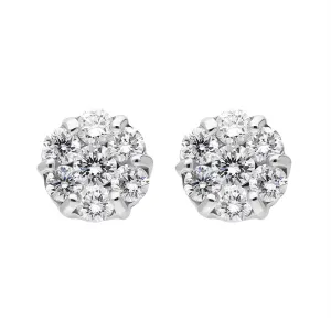 18ct White Gold Diamond Cluster Stud Earrings
