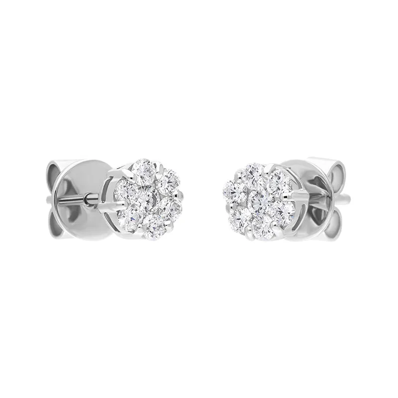 18ct White Gold Diamond Cluster Stud Earrings