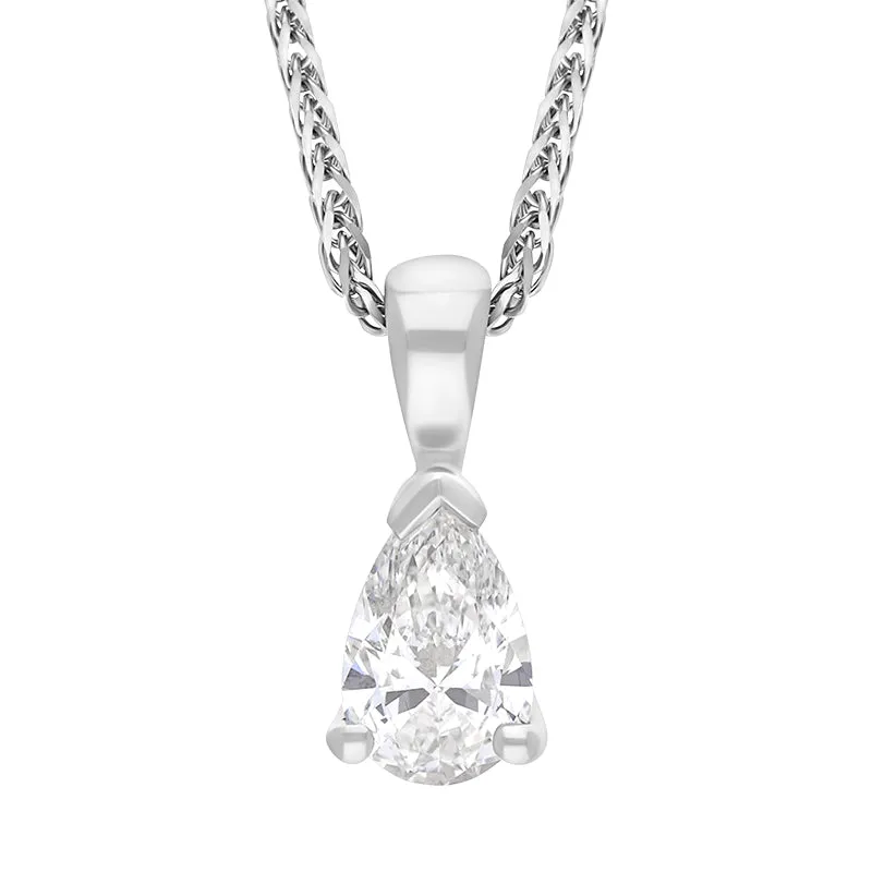 18ct White Gold Diamond GIA Certified Pear Cut Solitaire Pendant D