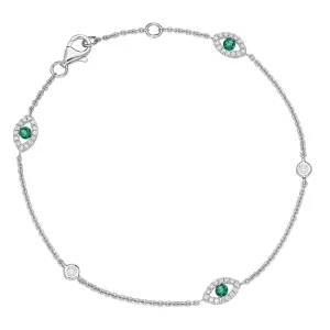 18ct White Gold Emerald Diamond Marquise Bracelet