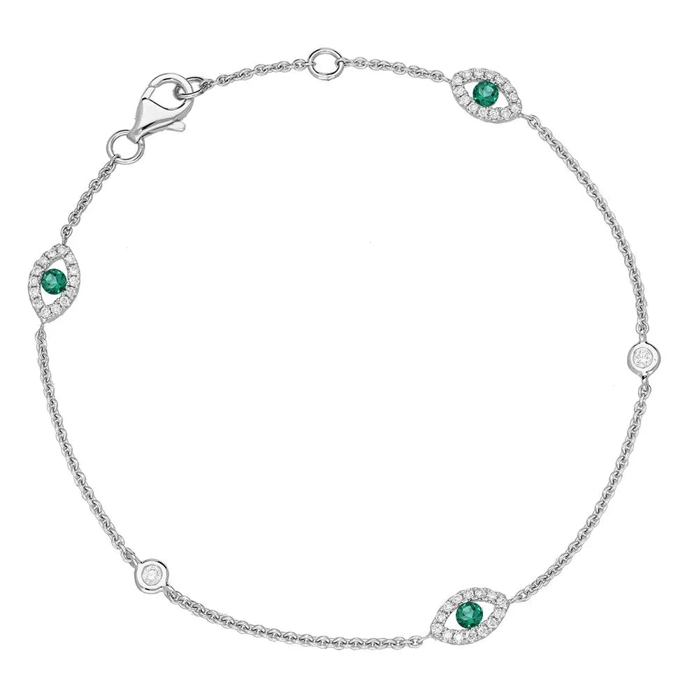 18ct White Gold Emerald Diamond Marquise Bracelet